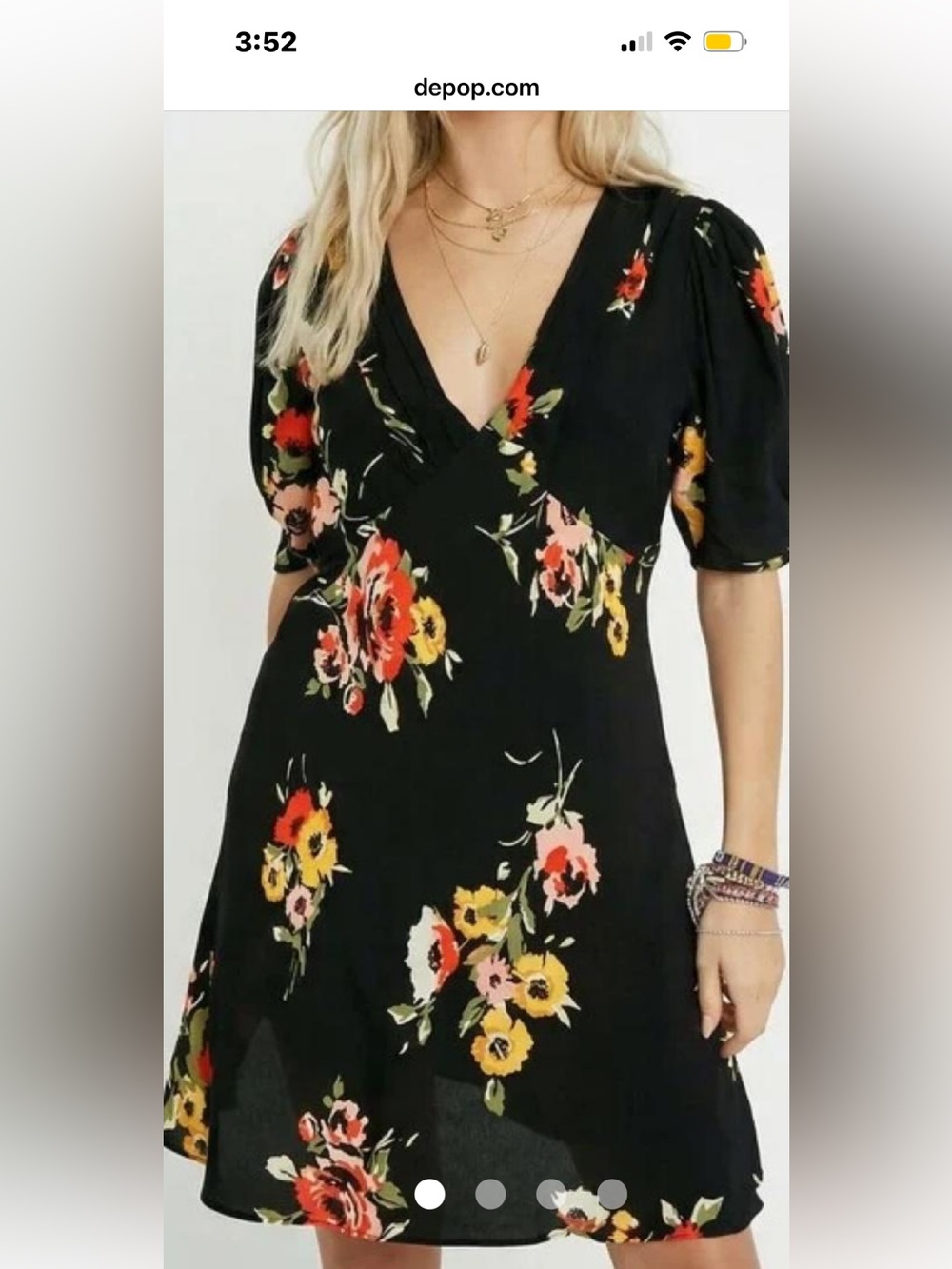 Free People Black Floral V-Neck Women's Dress